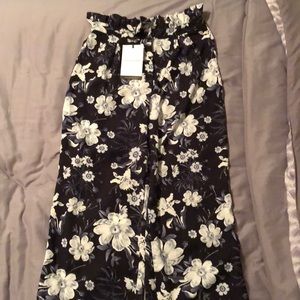 Navy/light blue/white floral pants; new with tags